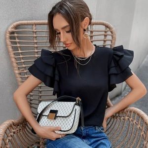 NEW Black Ruffled Sleeve Top